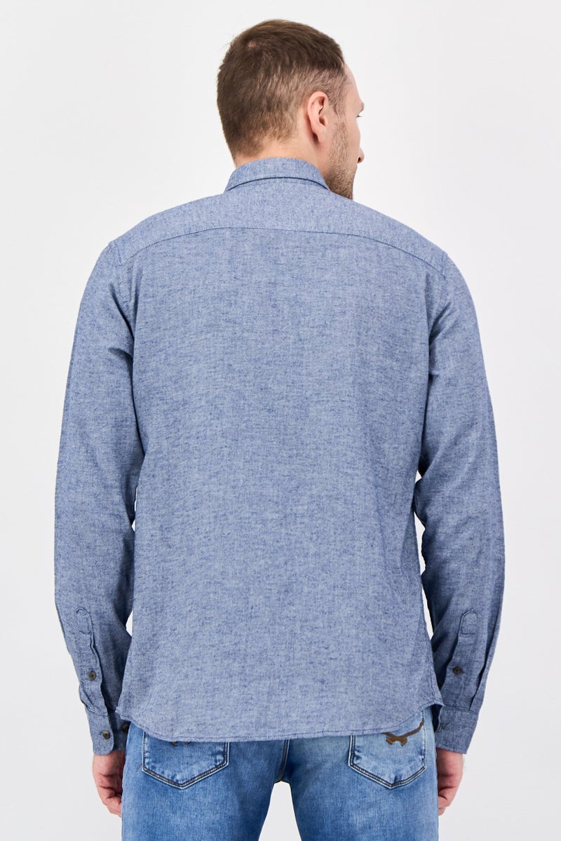 JACK & JONES Men Regular Fit Heather Long Sleeve Casual Shirt, Faded Blue - Image 2